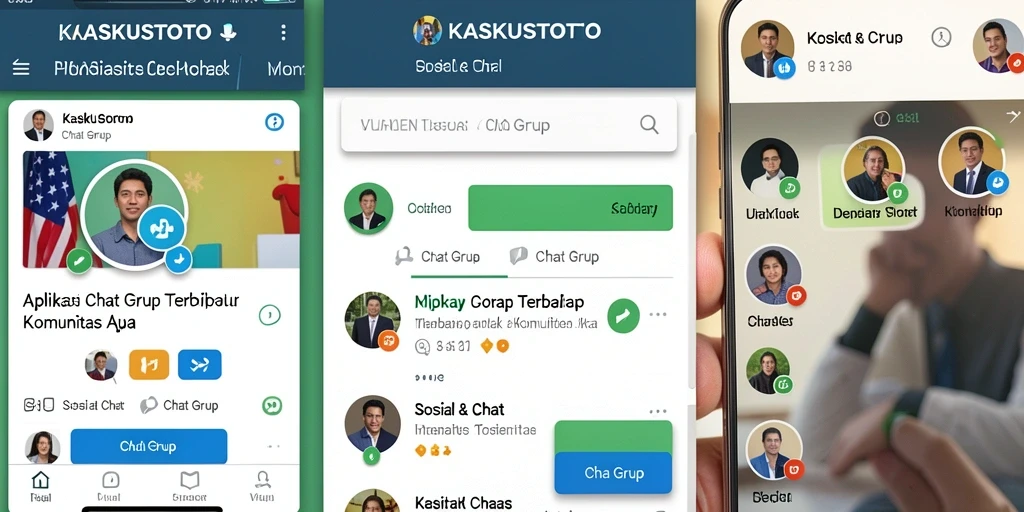 Screenshot antarmuka aplikasi KASKUSTOTO menampilkan fitur Chat Grup yang interaktif.