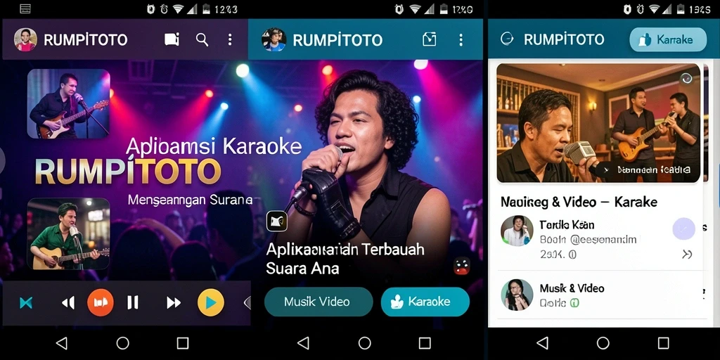 Antarmuka aplikasi RUMPITOTO dengan fitur karaoke yang interaktif.