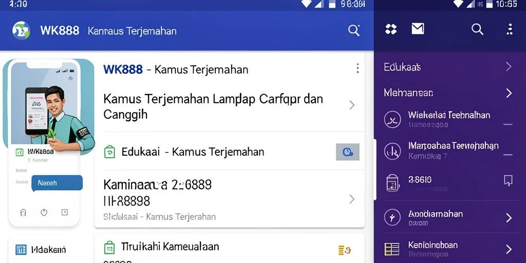 Antarmuka utama aplikasi Kamus Terjemahan WK888 yang user-friendly dan fungsional.